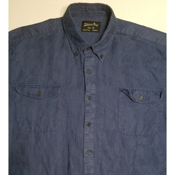 Whipper In Linen Blend Button Up Long Sleeve Shirt Blue Floral Print Men's M - Picture 2 of 15